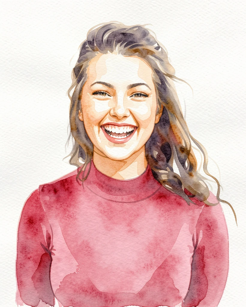 白い紙に描いたようなやわらかな水彩の肖像