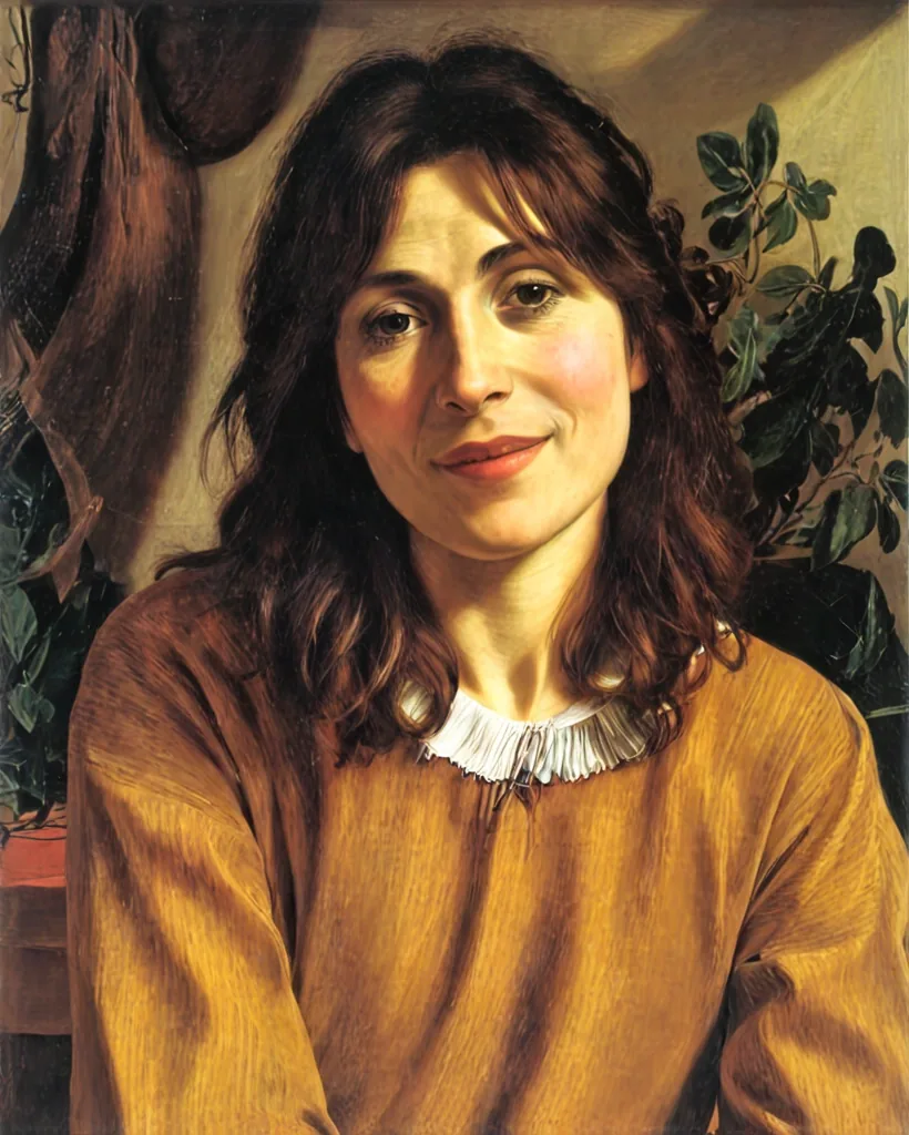 Caravaggio-style portrait with a dark warm background, side light and a lace collar